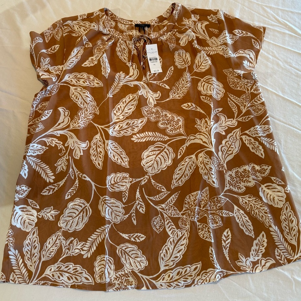 Two (2) - Ann Taylor Factory Tan and White Blouses - Picture 2 of 9
